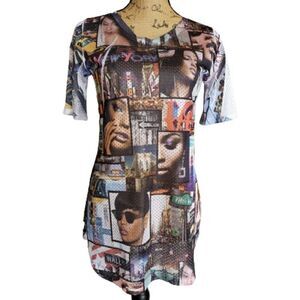 Women's New York Graphic V-neck Short Sleeve Trendy Chic Top Medium